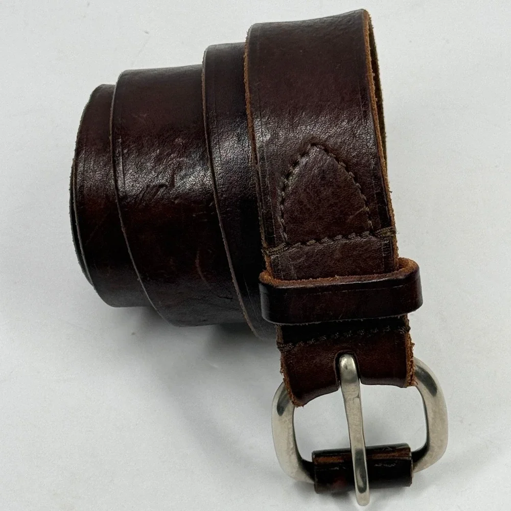 Vintage Bergdorf Goodman Brown Leather Waist Belt Italy Silver Pin Buckle 38